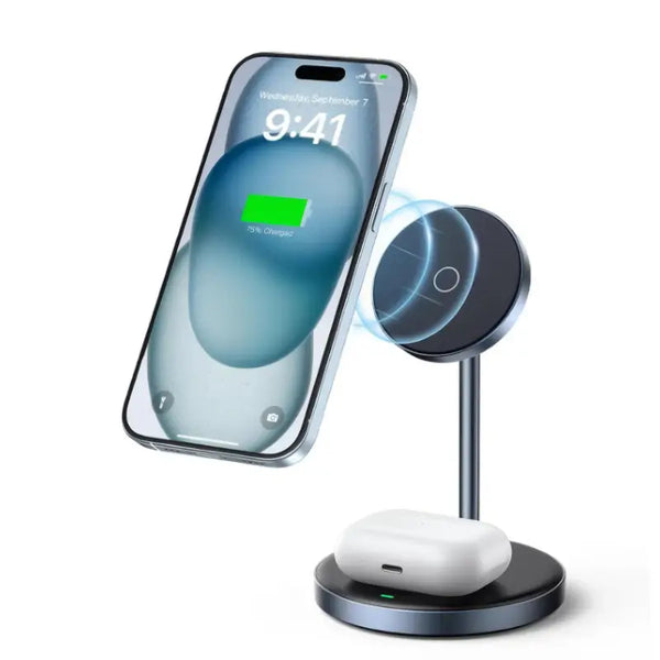 Carregador por Indução 2 em 1 UGREEN carregando iPhone e AirPods simultaneamente