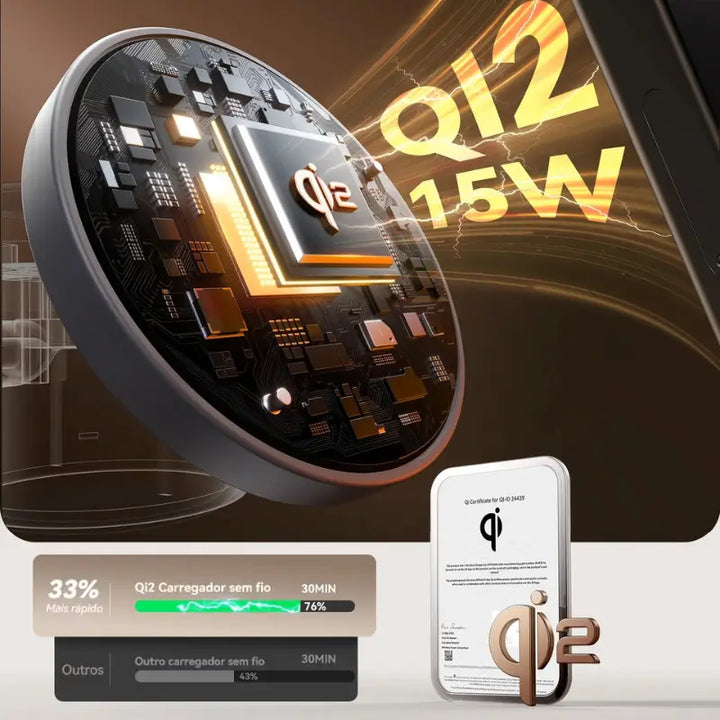 Carregador por Indução Qi2 15W Joyroom com certificação e chip avançado, 33% mais rápido que carregadores convencionais
