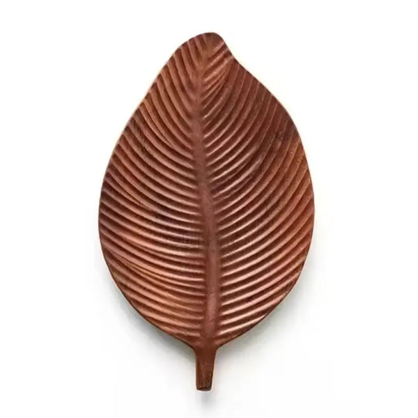 Centro de Mesa em Madeira de Nogueira Lignea formato folha com textura de veios entalhados