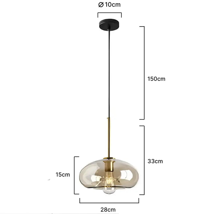 Luminária Pendente Vidro Ápice com dimensões 28x15cm, cabo 150cm e base 10cm